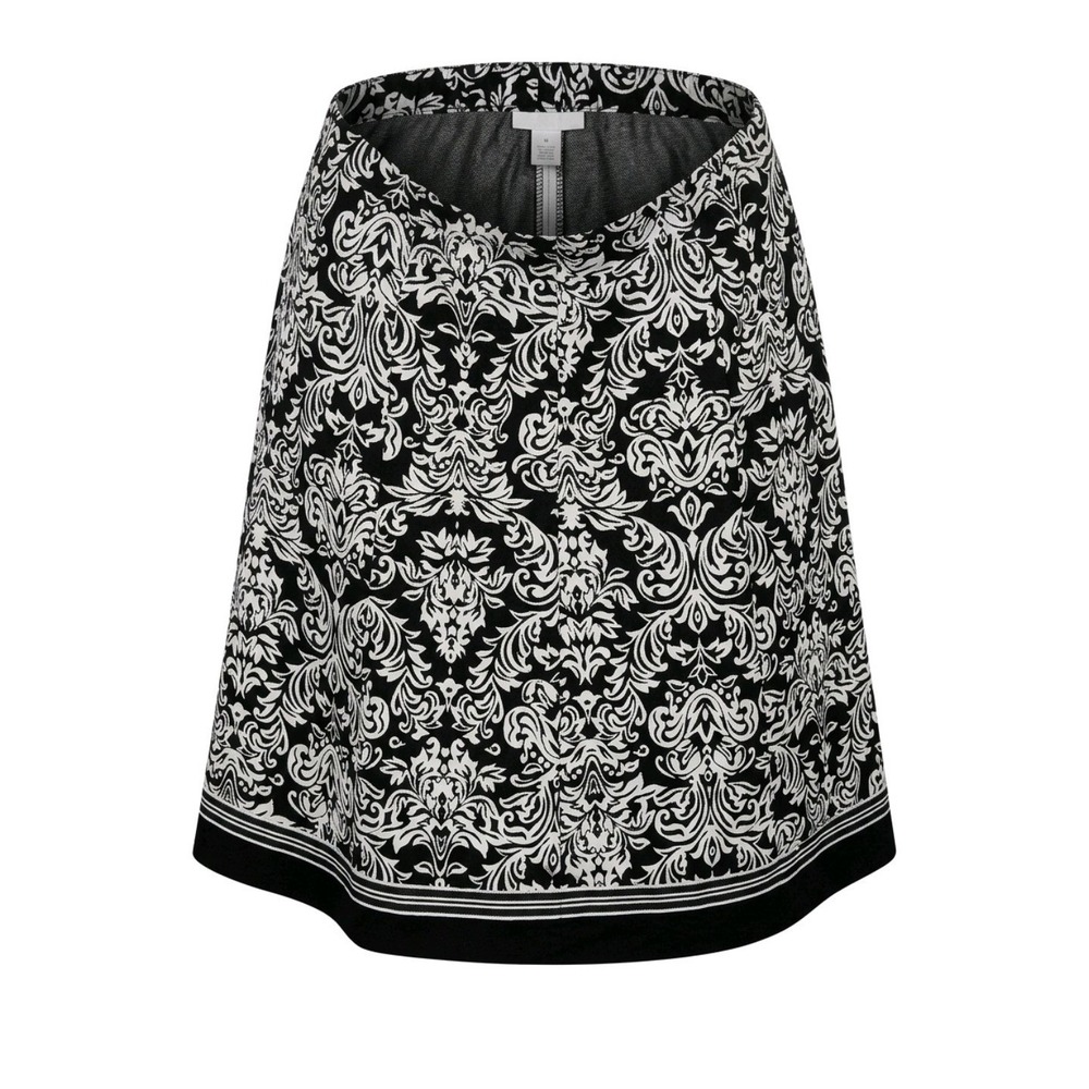Coldwater Creek Black White‎ Damask Print A-Line Skirt Size 16 Cotton